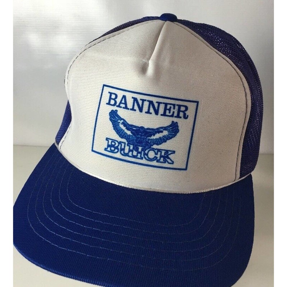 Vintage Banner BUICK Truckers Hat Cap 70's 80's Hawk Logo Spellout Skyhawk Mesh